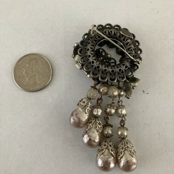 Vtg '50 RARE ORIGINAL ROBERT Miriam Haskell era baroque faux pearl brooch - Picture 3 of 3